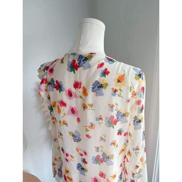 Zara Sheer Floral Ruffle Long Sleeve Blouse Women’s Medium Romantic Garden Party - Picture 7 of 9
